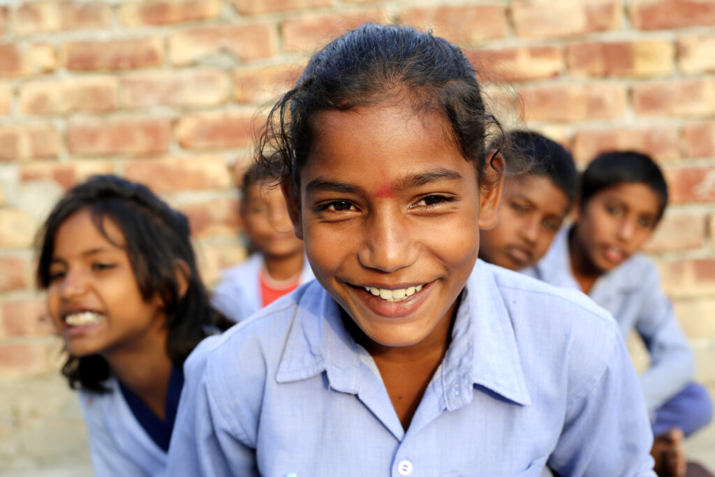 Cheerful group of students portrait close up.